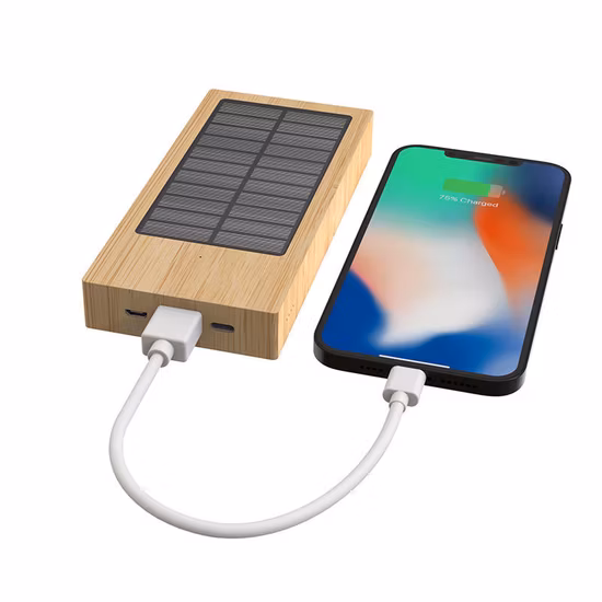 Mobile Accessories Micro USB Type-C Bamboo Wood 8000mAh Solar Power Bank