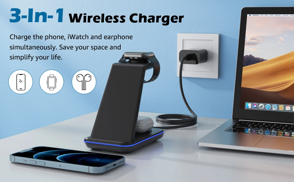 High Quality 3 in 1 15W Smart Phone 3W Earphones 2.5W Smart Watch Wireless Charger Wireless Charging Fast Charger