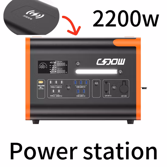 Emergency Portable Power Station with AC/DC Inverter Outdoor 2200W Power Supply
