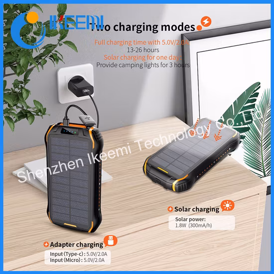 Factory Wholesale Portable Solar Power Banks 5000mAh 20000mAh Waterproof Dual LED Flashlights Solar Charger Power Bank