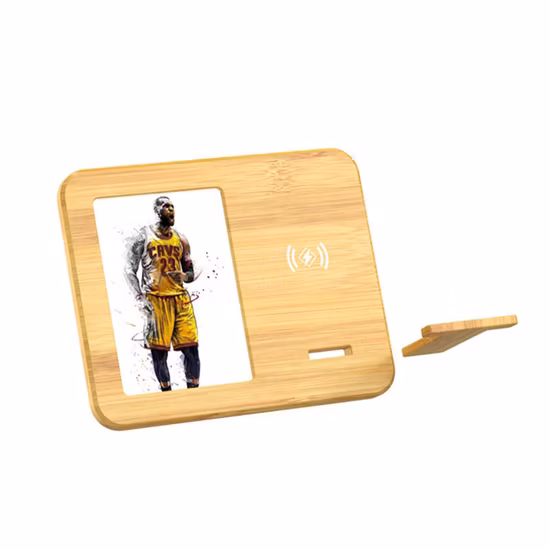 3 in 1 Bamboo Wood Photo Frame Phone Stand 15W Fast Charging Wireless Charger