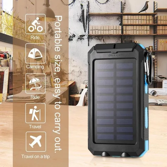 Custom Design Waterproof 8000mAh Solar Power Bank with Light Dual USB Emergency Mobile Charger Power Bank